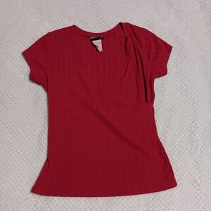 Vintage Y2k Baddie Fashion Bug Faux Wrap‎ Red Ribbed Baby Tee Size Medium